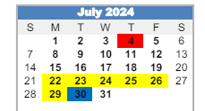 District School Academic Calendar for Jackson Elementary School for July 2024