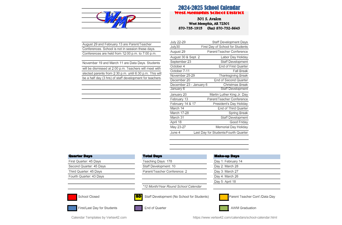 District School Academic Calendar Key for Jackson Elementary School
