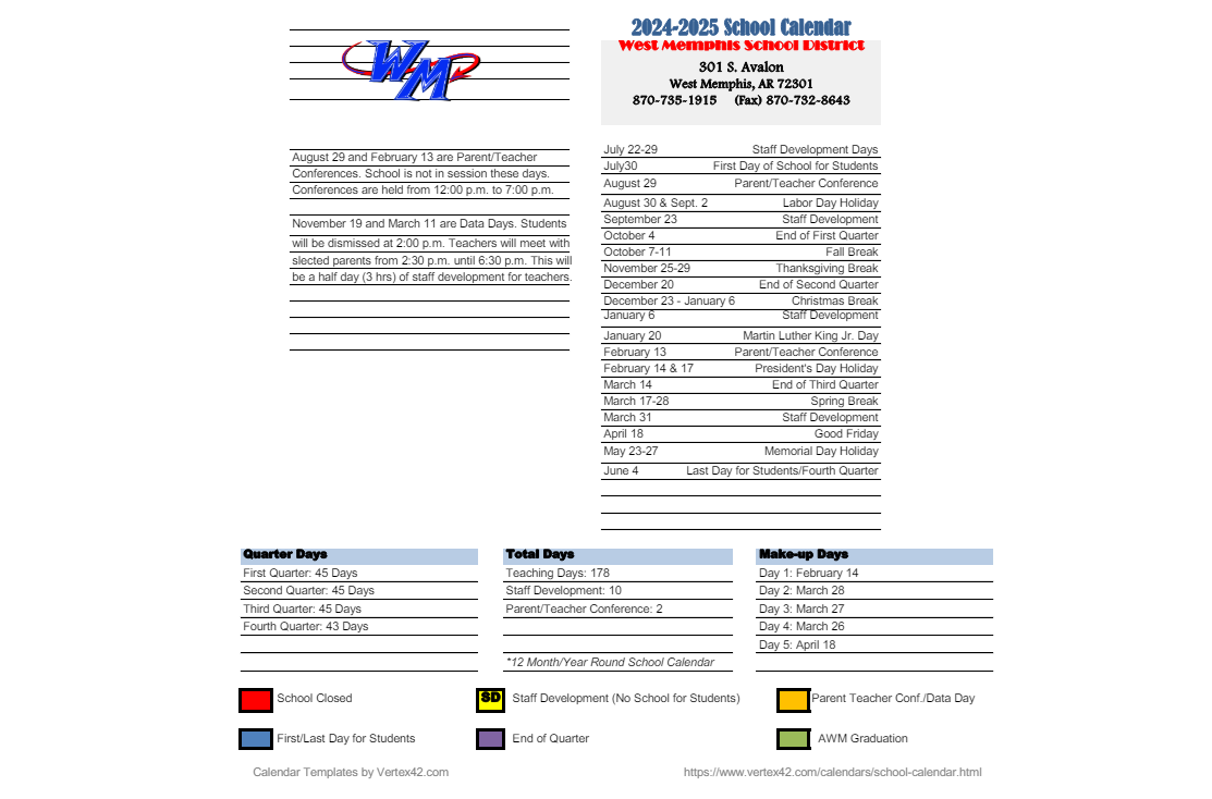 District School Academic Calendar Key for East Junior High School