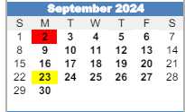 District School Academic Calendar for East Junior High School for September 2024