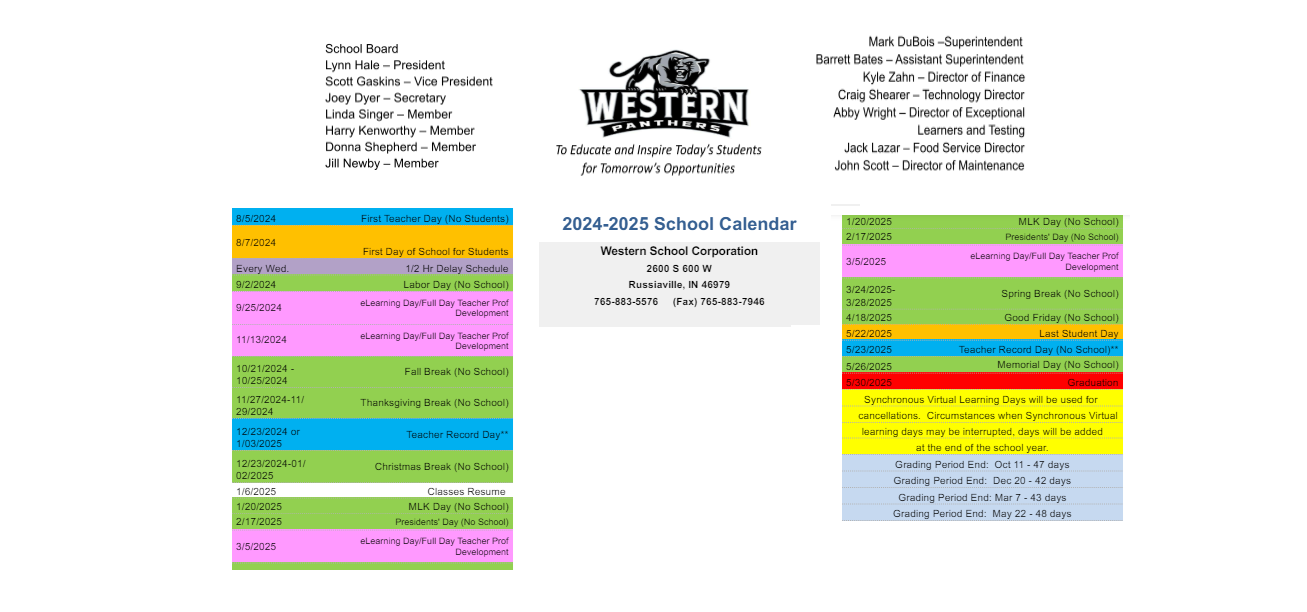 District School Academic Calendar Key for Western High School