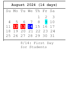District School Academic Calendar for Mark Twain Elementary School for August 2024