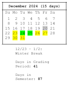 District School Academic Calendar for Mark Twain Elementary School for December 2024