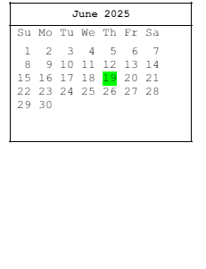 District School Academic Calendar for Mark Twain Elementary School for June 2025