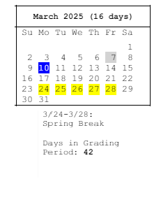District School Academic Calendar for Mark Twain Elementary School for March 2025