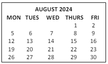 District School Academic Calendar for Abner Gibbs for August 2024