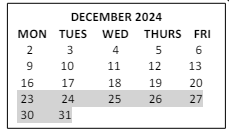 District School Academic Calendar for Abner Gibbs for December 2024