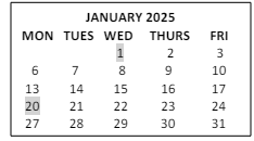 District School Academic Calendar for Abner Gibbs for January 2025
