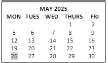 District School Academic Calendar for Abner Gibbs for May 2025