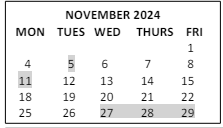 District School Academic Calendar for Abner Gibbs for November 2024