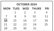 District School Academic Calendar for Abner Gibbs for October 2024