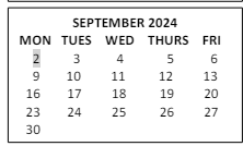 District School Academic Calendar for Abner Gibbs for September 2024