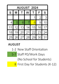District School Academic Calendar for Maple Glen Elementary for August 2024