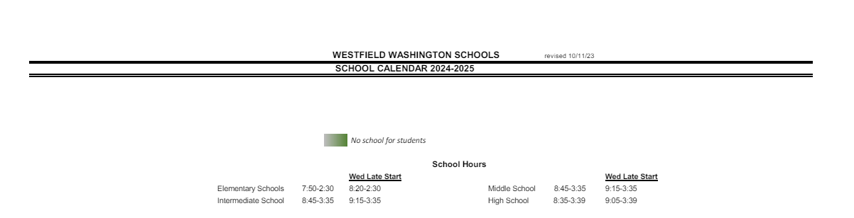 District School Academic Calendar Key for Maple Glen Elementary