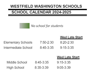 District School Academic Calendar Legend for Maple Glen Elementary