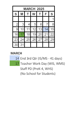 District School Academic Calendar for Maple Glen Elementary for March 2025