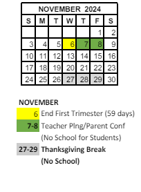 District School Academic Calendar for Maple Glen Elementary for November 2024