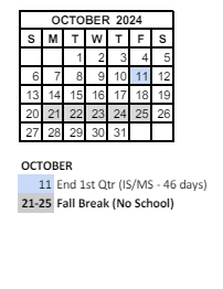 District School Academic Calendar for Maple Glen Elementary for October 2024