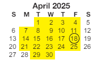 District School Academic Calendar for Sunset Hills Elementary School for April 2025