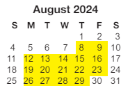 District School Academic Calendar for Sunset Hills Elementary School for August 2024
