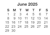 District School Academic Calendar for Sunset Hills Elementary School for June 2025