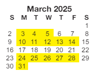 District School Academic Calendar for Sunset Hills Elementary School for March 2025