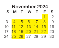 District School Academic Calendar for Sunset Hills Elementary School for November 2024
