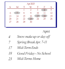 District School Academic Calendar for Meadowview Elementary Sch for April 2025