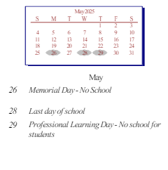 District School Academic Calendar for Meadowview Elementary Sch for May 2025