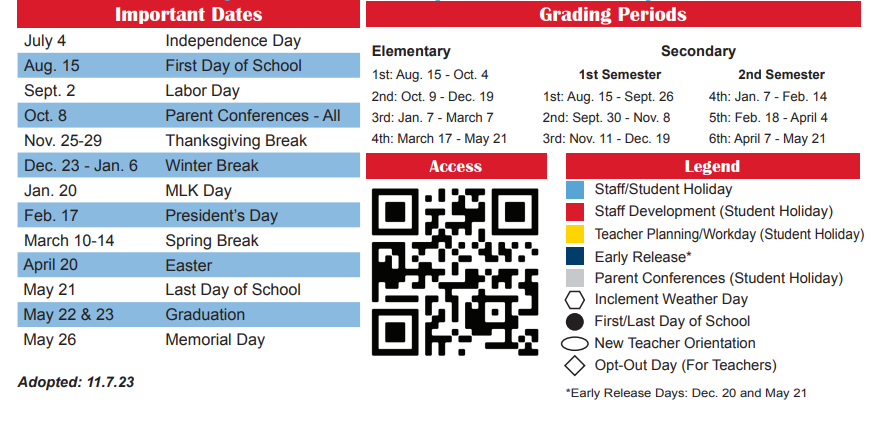 District School Academic Calendar Key for Fain Elementary
