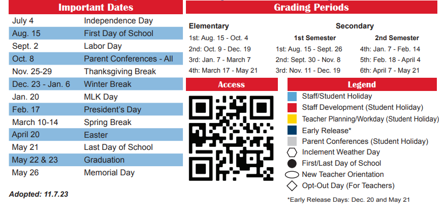 District School Academic Calendar Key for Barwise Junior High