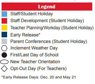 District School Academic Calendar Legend for Burgess Elementary