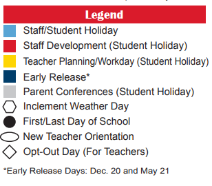 District School Academic Calendar Legend for Wichita Falls High School