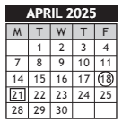 District School Academic Calendar for Chisholm Life Skills Center for April 2025