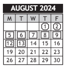 District School Academic Calendar for Washington Accelerated Learning Elem for August 2024
