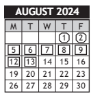 District School Academic Calendar for Earhart Environ Magnet Elem for August 2024