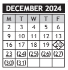 District School Academic Calendar for Chisholm Life Skills Center for December 2024