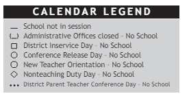 District School Academic Calendar Legend for Washington Accelerated Learning Elem