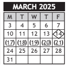 District School Academic Calendar for Chisholm Life Skills Center for March 2025