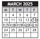 District School Academic Calendar for Marshall Middle School for March 2025