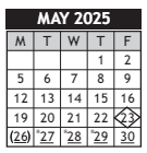 District School Academic Calendar for Kelly Liberal Arts Academy for May 2025