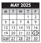 District School Academic Calendar for White Elem for May 2025