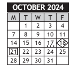 District School Academic Calendar for Wilbur Middle School for October 2024