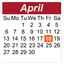 District School Academic Calendar for Hunters Bend Elementary for April 2025