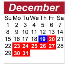 District School Academic Calendar for Independence High School for December 2024