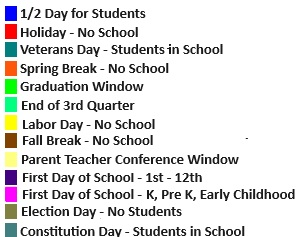 District School Academic Calendar Legend for Hunters Bend Elementary