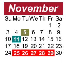 District School Academic Calendar for Grassland Middle School for November 2024