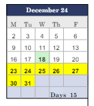 District School Academic Calendar for Social Street School for December 2024