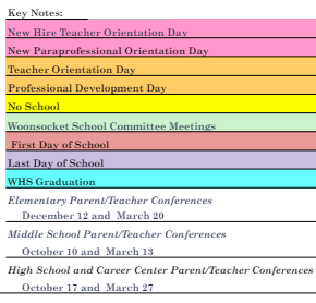 District School Academic Calendar Legend for Social Street School