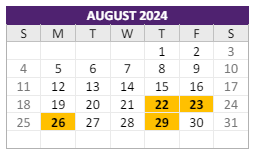 District School Academic Calendar for Forest Grove Middle for August 2024